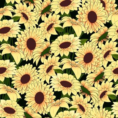 Yellow flowers in a yellow vase pattern on a dark background