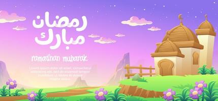Ramadhan Mubarak With A Wooden Dome Mosque In The Mountains vector