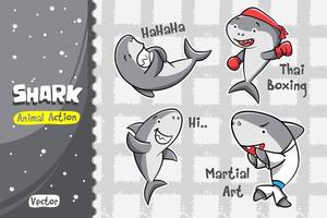 Conjunto de dibujos animados de tiburones. Diseño vectorial de acción animal vector