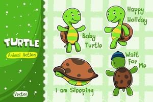 Turtle Cartoon Set. Vector Design of Animal Action