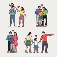 outline style happy family character set.   vector