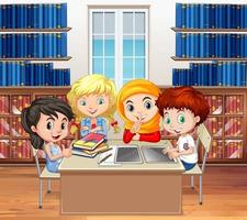 Students reading books in the library vector