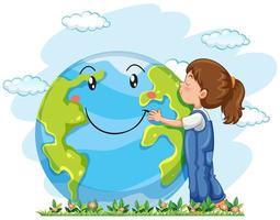 A girl hugging the earth vector