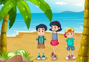 Children strolling at the beach vector