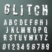 Glitch font alphabet template on dark background vector