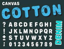 Canvas design numbers and letters. Cotton font alphabet template vector