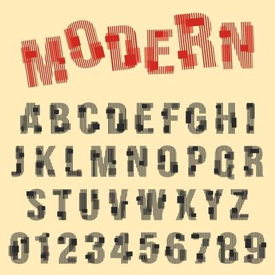 Modern font alphabet. Set of letters and numbers line design