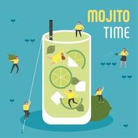 La gente pequeña está bebiendo mojito gigante. vector