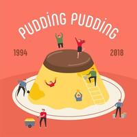 Small people are having fun around a huge pudding.  vector