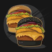 Two Burgers Black and White vector