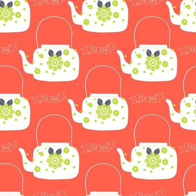 folk art tea pot with flower block print
