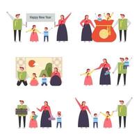 Family character dressed in Korean traditional costume. vector