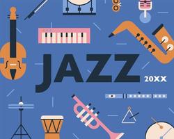 Cartel de diseño de patrones de instrumentos musicales de jazz. vector