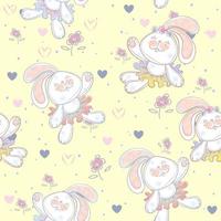 Seamless pattern with cute bunnies ballerinas vector