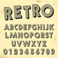 Plantilla de fuente de línea retro. Conjunto de diseño vintage de líneas de números y letras vector