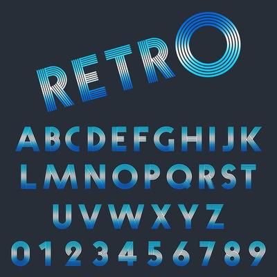 Retro light font template. Set of letters and numbers line design