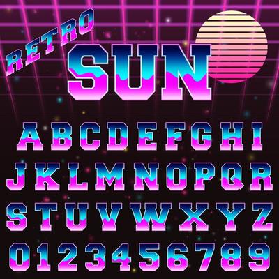 80s retro alphabet font template