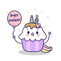 Feliz cumpleaños Kawaii Cupcakes topping unicornio hada dibujos animados pony niño vector
