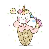 Unicorn cute sleep on sweet icecream cartoon, Kawaii animal