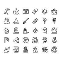 Halloween decoration simple outline icon set vector