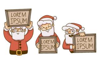 Christmas santa claus holding wooden text signs