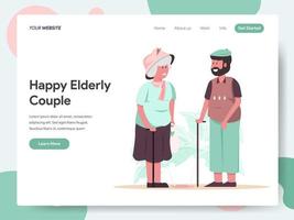 Plantilla de página de aterrizaje de la feliz pareja de ancianos vector