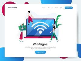 Plantilla de página de aterrizaje de Wifi Signal con Laptop vector