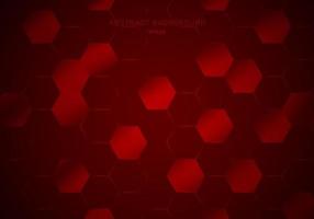 Abstract geometric hexagons pattern on glow red background technology style. vector