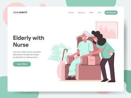 Landing page template of Elderly with Caregiver or Nurse  vector