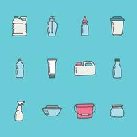 Outlined Cartoon Containers Icons vector