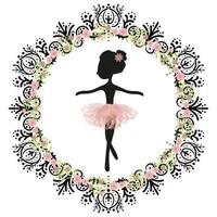 Black silhouette and pink tutu little cute ballerina princess of the ballet. vector