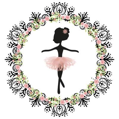 Black silhouette and pink tutu little cute ballerina princess of the ballet.