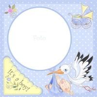 Photo frame for the birth of a boy. Baby shower. vector