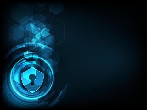 Shield With Keyhole icon on digital data background. vector