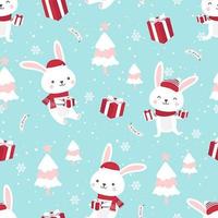 Christmas seamless pattern with bunny vector