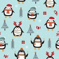 Christmas seamless pattern with penguin vector