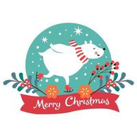 Christmas card with polar bear skating  vector