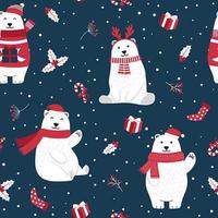 Christmas seamless pattern with polar bear vector