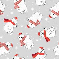 Christmas seamless pattern with polar bear and scarf vector