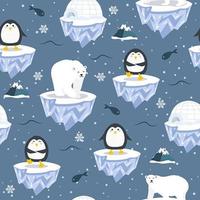 Patrón sin costuras de Navidad con pingüino en témpano de hielo