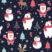 Christmas seamless pattern with santa and polar bear vector