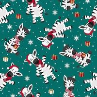 Christmas seamless pattern with zebra vector