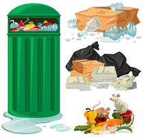 Trashcan and different types of trash vector