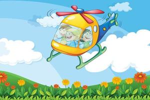 A helicopter flying with kids vector