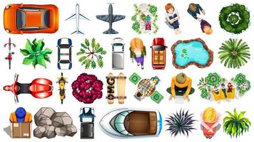 Set of different aerial view elements vector