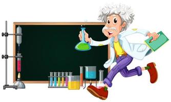 Chalkboard with scientist working with tools vector