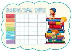 School timetable template with children on stack of books vector