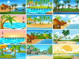 Set of tropical ocean nature scenes with beaches vector