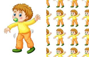 Seamless pattern of boy with pacifier walking vector