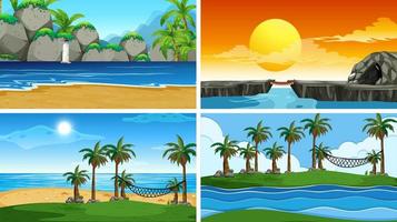 Conjunto de escenas de la naturaleza del océano tropical con playas vector